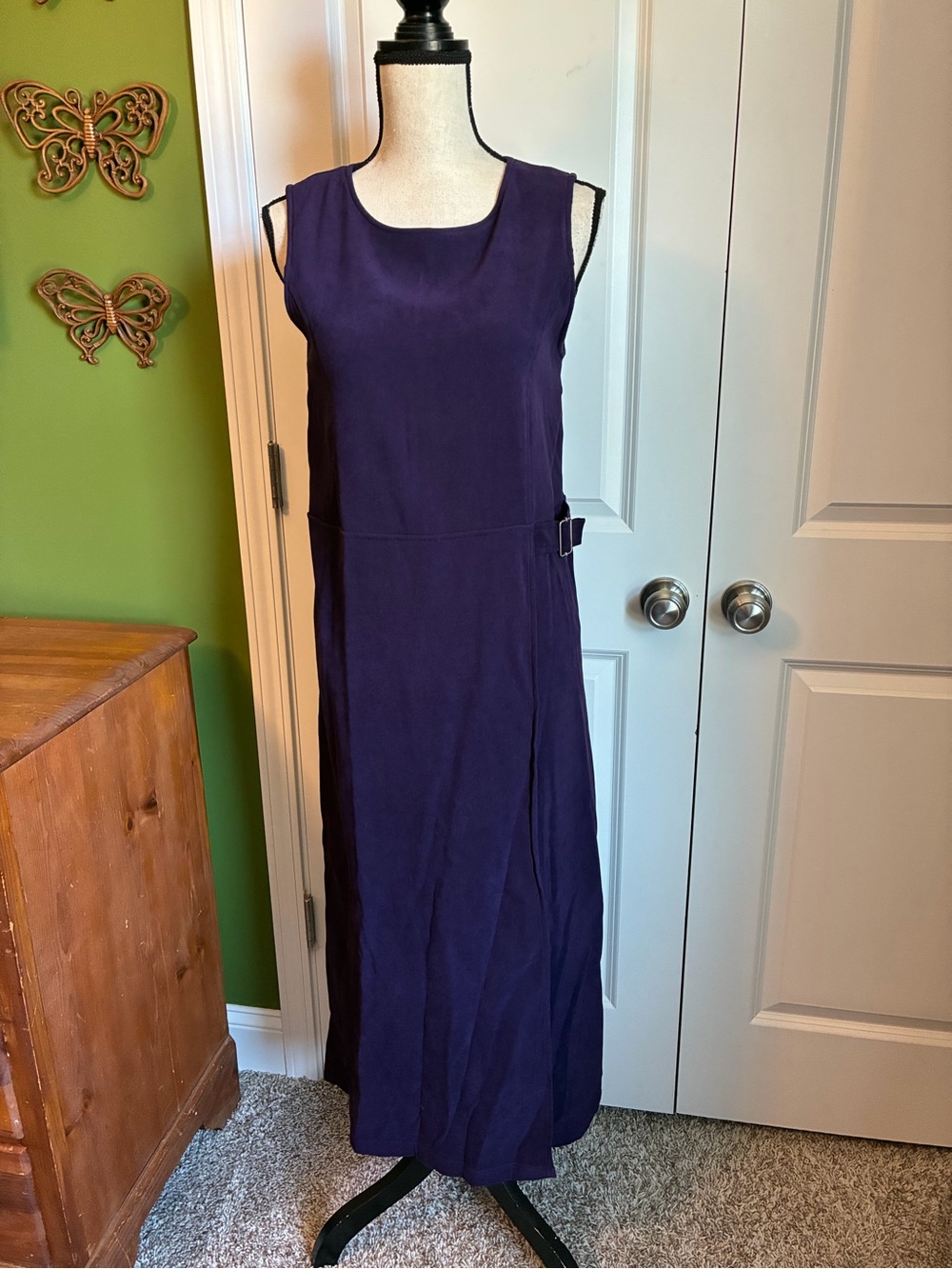 Talbots Sleeveless Vintage Midi Purple Dress Side Buckle Detail